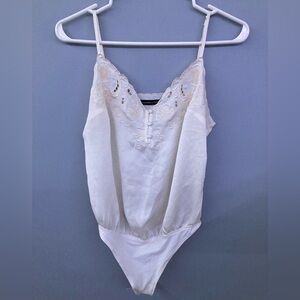 Abercrombie & Fitch Cut Out Floral Lace Silky Thong Bodysuit Tank Top